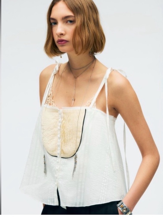 Zara Tops - ZARA STUDIO COLLECTION WHITE SPAGHETTI STRAP A-LINE TUXEDO SUMMER BLOUSE SZ M